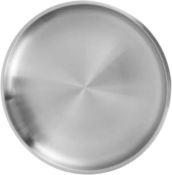 ABOOFAN 1Pc Stainless Steel Thickened Round Tray for Food Serving Matte Finish Versatile Grill Plate for Fruits Cakes and Appetizers for Home Kitchen Restaurants and Cafes