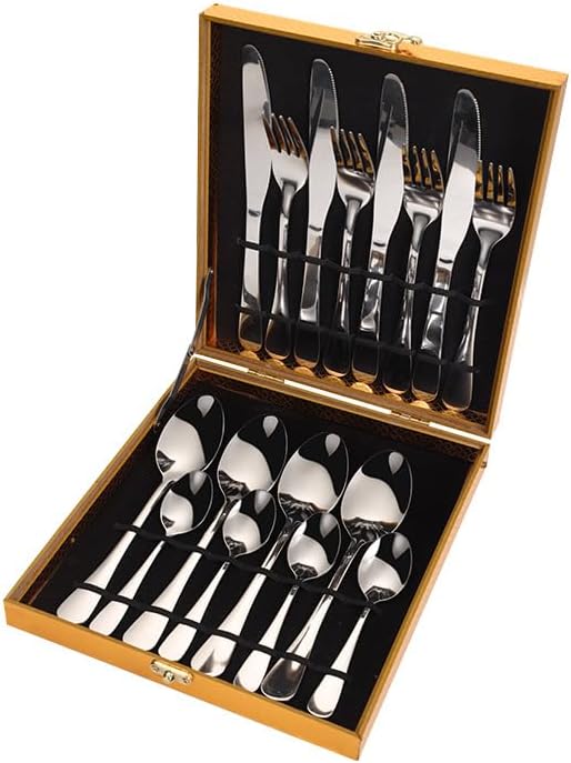 Stainless Steel Flatware serving set,Home Kitchen Eating Tableware Set,Dishwasher Safe,For Home Kitchen Restaurant Hote 16-piece Stainless Steel Cutlery Set Hotel Household Knife, Fork And Spoon(Gold)