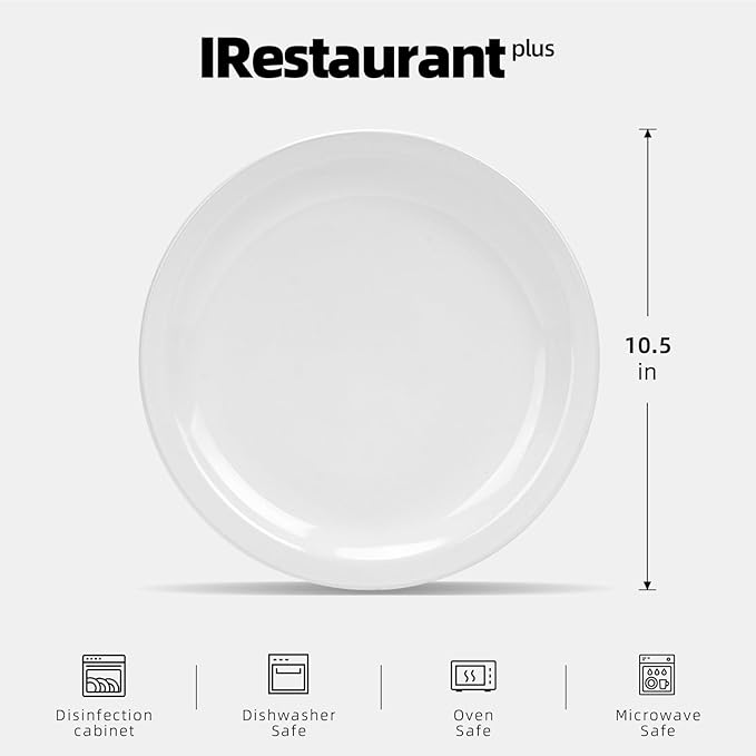 Stoneware Narrow Rim Commercial Grade Dinnerware Bright White, Dinner Plate 10.5"， Case of 12