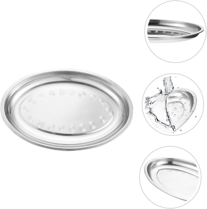 Stainless Steel Oval Serving Plate Food Tray for Steaming Fish Entrees Elegant Design for Home Restaurant and Parties for Fruits Desserts