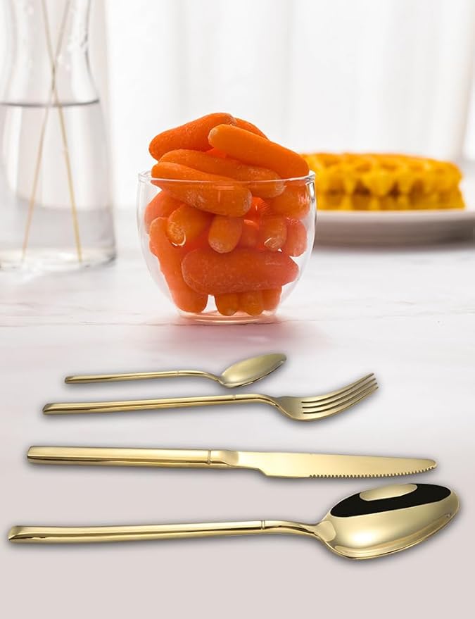 Stainless Steel Flatware serving set,Home Kitchen Eating Tableware Set,Dishwasher Safe,For Home Kitchen Restaurant Hote 24-piece Stainless Steel Cutlery Set Thickened Knife, Fork And Spoon(Gold)(Silve