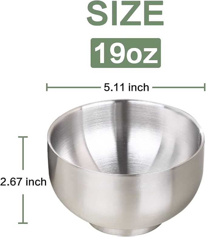 DEVICO Soup Cereal Bowls, 4-Piece 19-Ounce Stainless Steel Salad Rice Dessert Serving Bowl set, Matte Finish