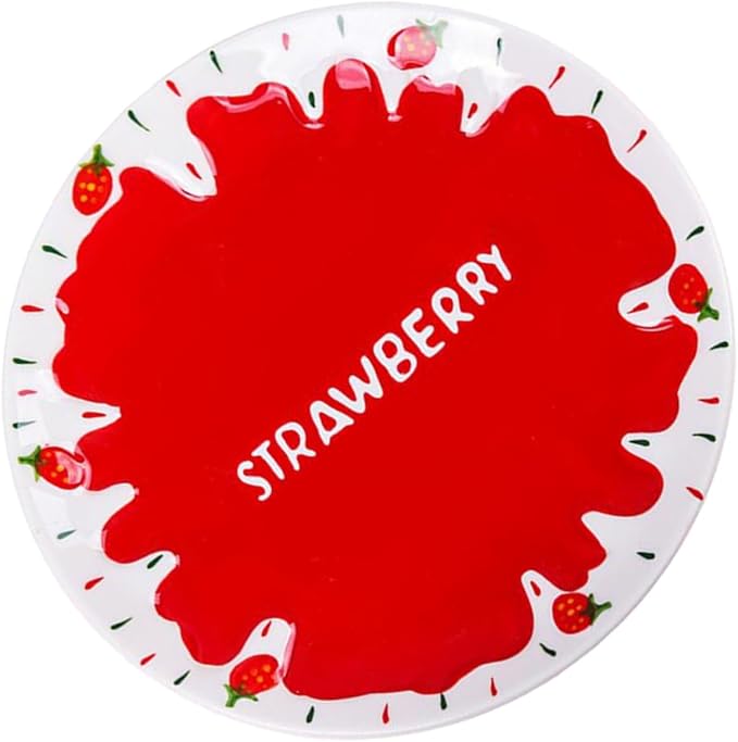 Strawberry Ceramic Plate Deep Snacks Dish for Home Restaurant Elegant Brunch Dinner Serving Premium Quality Kitchen Food Dish for Desserts Fruits
