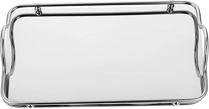Veemoon Stainless Steel Serving Tray Rectangular Tray Handles Coffee Bar Accessory Organizer for Entertaining Parties