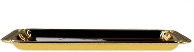 (Pack of 4) 7 inch x 4.7 inch Rectangular Iron Gold Plated Mirror Serving Tray Floral Engraved Decorative Party Birthday Wedding Buffet Wine Decor Platter Plate Base Dish CC-1155