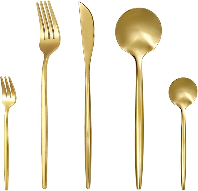 30 Piece Gold Silverware Set, Flatware Set for 6, Forks Spoons Set, Food-Grade Stainless Steel Cutlery Set (Gold)