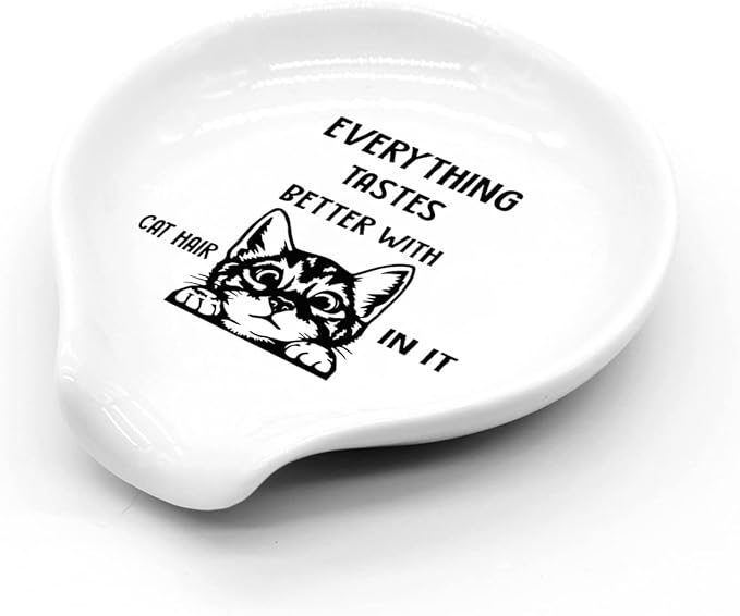 Funny Cat Spoon Rest-Cute Coffee Spoon Holder-Cafe Station Bar Accessories-Cat Hair In It Sign