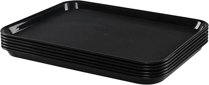 6 Packs Plastic Serving Tray, 17.16" x 13.38" Plastic Fast Food Trays for Eating, Black