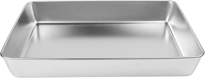 Stainless Steel Serving Tray with Deep Edges, Rectangular Food Platter for Kitchen, Camping, Picnics, School Cafeteria, Dishwasher Safe, Silver(40 * 35 * 5.5)