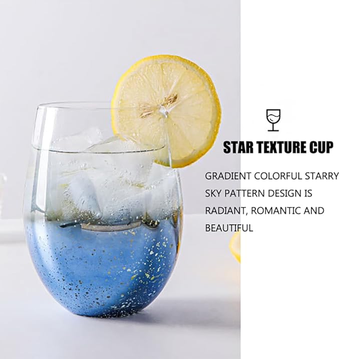 Blue Crystal Stemless Wine Glasses Set of 2 Champagne Flute,Starry Sky Wine for Red Wine and Champagne (2, Egg Cup-Blue Starry Sky)