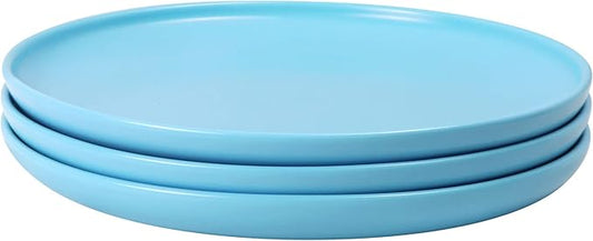 8 Inch Dinner Plates, Matte Blue Ceramic Plates Set of 3, Scratch, Microwave & Dishwasher Safe