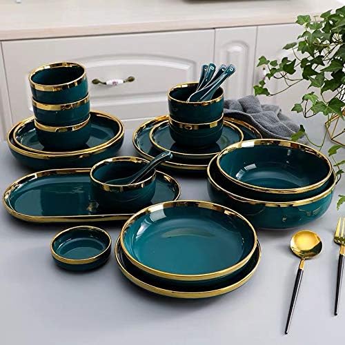 Dinnerware Sets Gilt Rim White Porcelain Set Kitchen Plate Ceramic Tableware Food Dishes Rice Salad Noodles Bowl Mug Cutlery,C