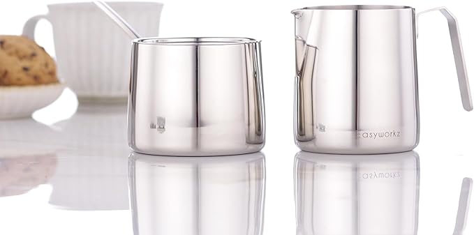 Easyworkz Stainless Steel 304 Creamer and Sugar Bowl with Spoon Coffee Serving Set Chrome