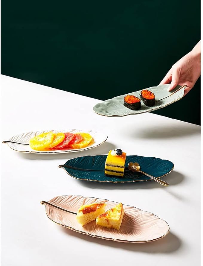 Modern Large Dinner Plates Ceramic Dining Plate Feather Shape Suitable for Serving Meat Steak Appetizer Fish 10 Inches Stackable Dinner Plates