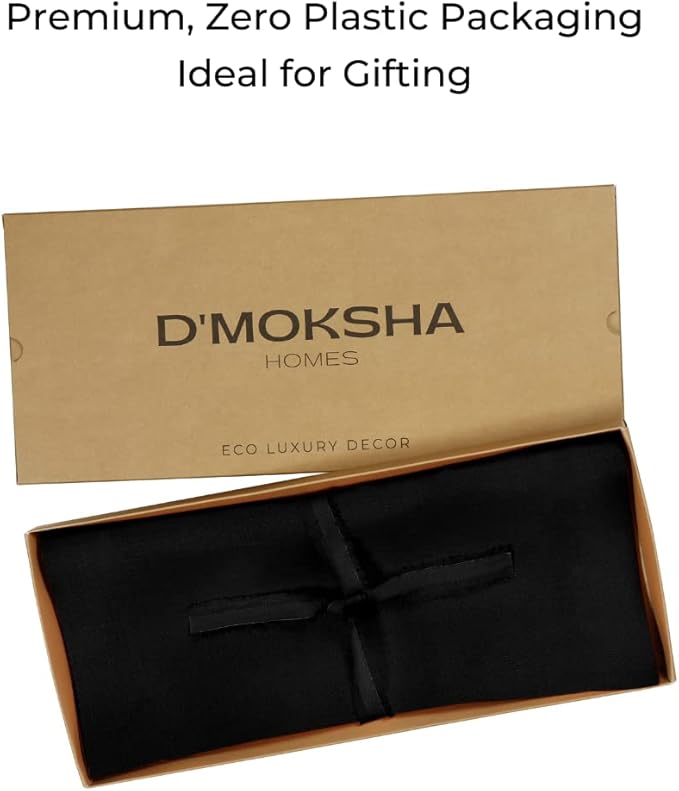 D'Moksha Homes Linen Black Table Runner 60 Inches - 100% Pure Linen Short Table Runner 14 x 60 Inch for Coffee Tables, Dresser, Winter, Christmas, Holiday, New Year - Machine Washable