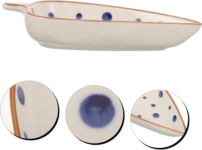 Zerodeko Ceramic Snack Dish Hand-painted Japanese Style Leaf Plate for Dipping Sauces Condiments and Appetizers for Home and Restaurant Use