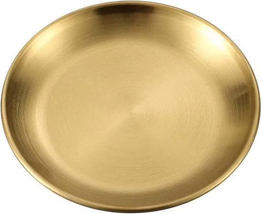 Stainless Steel Food Trays, Round Flat Dish Bread Pastry Baking Pan, Tea and Bar Serving Tray Party Cake Dessert Plate, Gold,XL(30x25x2cm)