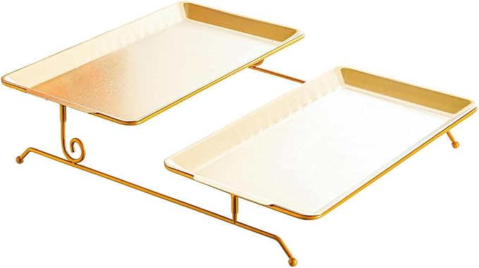 Wooden Serving Tray, Acacia Wood Fruit & Vegetable Display Platter for Countertop, Hotel, Party, Holiday- Gold