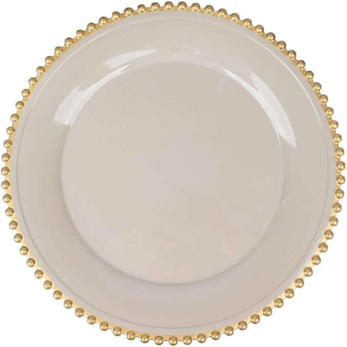 Efavormart 6 Pack 12" Taupe/Gold Acrylic Round Charger Plates With Beaded Rim Dinner Charger Plates