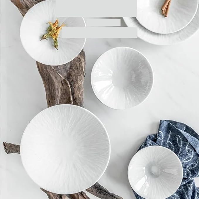 Kitchen Plates Creative White Deep Plate Hotel Restaurant Dinner Plate Household Table Setting Plate Simple Ceramic Tableware Dinner Plate Restaurant Plates(L-1PCS)