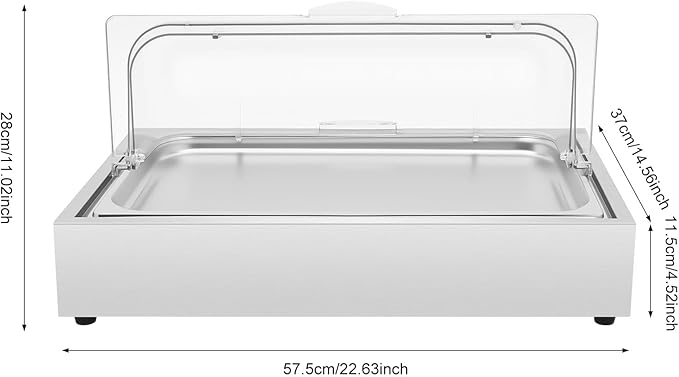 Ice Food Serving Tray, Stainless Steel Food Serving Container with Roll Top Cover, Cold Buffet Platter Cooler Chiller, Food Display Plate with Ice Tray for Seafood Fruit Desserts Party Catering