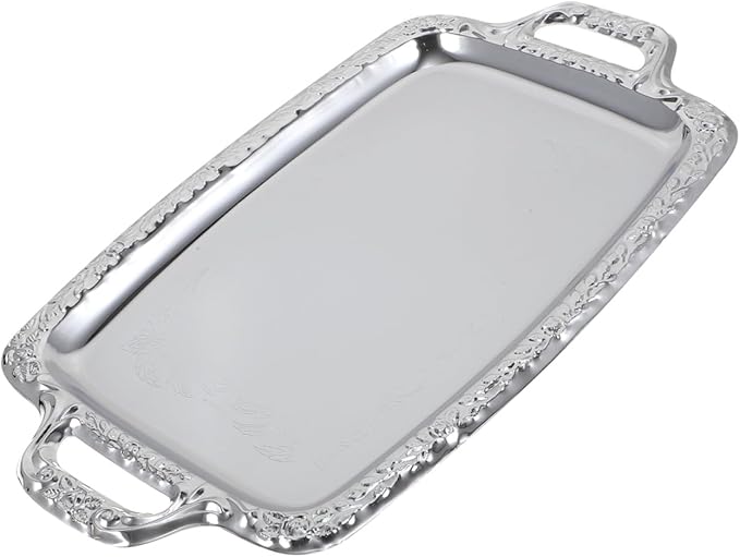 Angoily Metal Kitchen Tray Multi-Purpose Serving Tray Silver Rectangular for Dining Room Tableware Food Storage 15. 35 X 9. 05 Inch