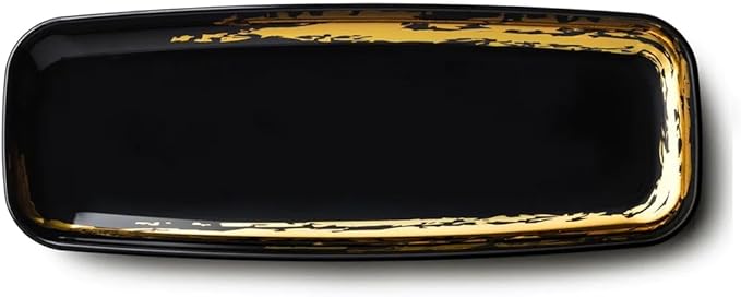 Disposable Whisk Collection Plastic Black Oval Serving Tray Gold Accent 6.5" x 17.5" - Stunning and Perfect for Any Occasions: Pack of 24