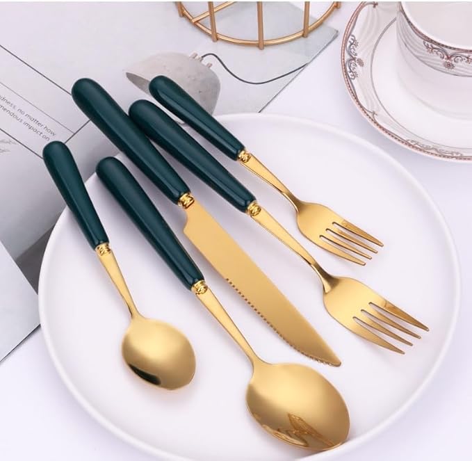 Stainless Steel Flatware serving set,Home Kitchen Eating Tableware Set,Dishwasher Safe,For Home Kitchen Restaurant Hote 5/20/30 Piece Ceramic Handle Stainless Steel Knife, Fork And Spoon Set Western S