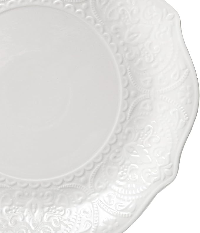 SOUJOY Set of 6 Salad Plate, 8 Inch Porcelain Dessert Serving Plates, Embossed Printing Small Dinner Dish for Pancakes, Steak, Microwave, Dishwasher Safe