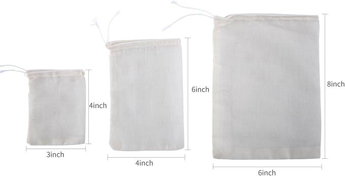 20pcs Muslin Bags with Drawstring,White Spice Bags,Safe and Natural Cotton Material Tea Filter Bags,Cheesecloth Bags for Coffee,Tea,Soup etc.6 x 8 inch.