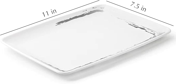 Disposable Whisk Collection Plastic White Rectangular Serving Tray Silver Accent 8" x 11" - Stunning and Perfect for Any Occasions: Pack of 12