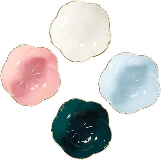 4pcs Ceramic Dipping Sauce Bowls Flower Design Appetizer Plates for Sauces Spices Condiments and Snacks Compact and Stackable Kitchen Essentials