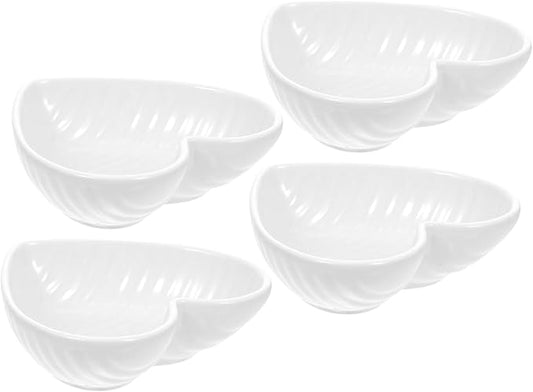 PRETYZOOM 4Pcs Heart-shaped Ceramic Condiment Plates White Sauce Dishes for Appetizers Seasoning Plates for Dipping Suitable for Parties and Everyday Use