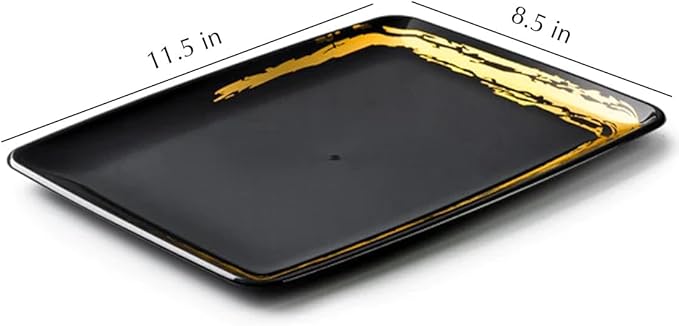 Disposable Whisk Collection Plastic Black Rectangular Serving Tray Gold Accent 8" x 11" - Stunning and Perfect for Any Occasions: Pack of 4