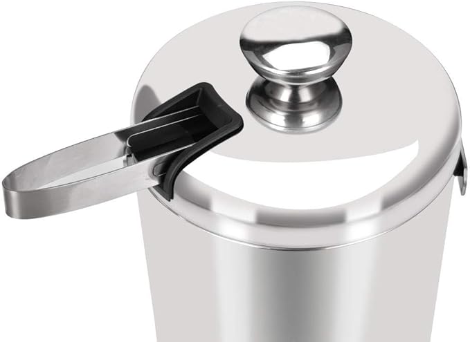 Stainless Steel Ice Cube Container Double Walled 1.3L Ice Bucket Container with Tongs Lid and One Small Metal Ice Scoop