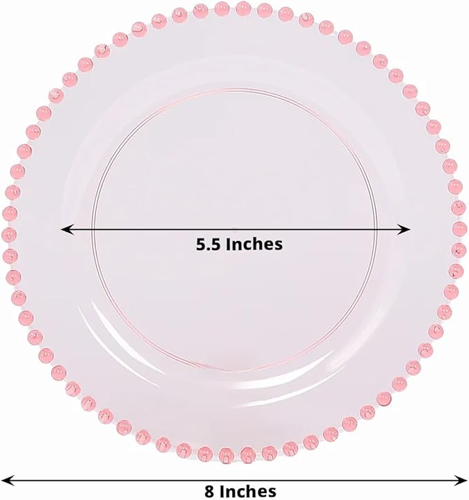 8" Salad Plates - Set of 20 - Plastic Transparent Blush Round Disposable Dessert Appetizer Plate Beaded Rim, Ideal for Dinner Party Wedding Bulk Events