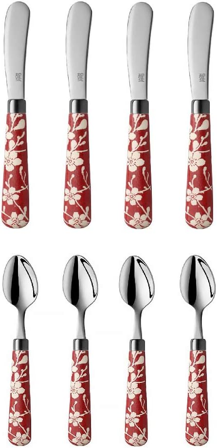 Quid Novi Flatware Fuji-Yama Collection - 8-Piece Stainless Steel Serving Set - Red