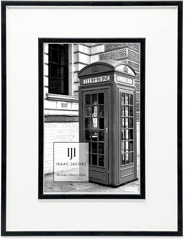 Isaac Jacobs 4x6 White w/Black (Vertical & Horizontal) Double Border Picture Frame w/Black Fabric Easel, Wall-Mountable, Made for Tabletop & Gallery, Home or Office (4x6, White W/Black)