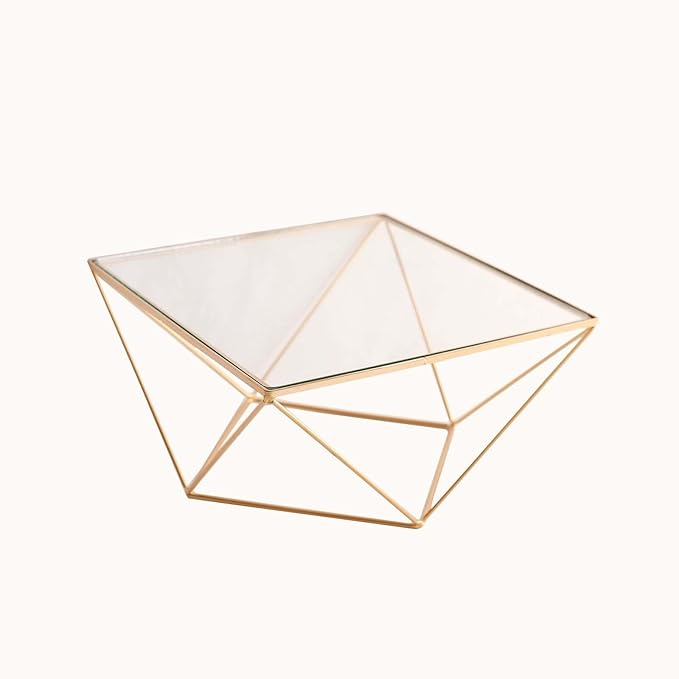 Efavormart 12" Gold Metal Geometric Cake Stand Gold Cake Riser with Glass Top Glossy Metallic Finish for Dessert Cupcake Pastry Candy Display Plate Event, Birthday Party