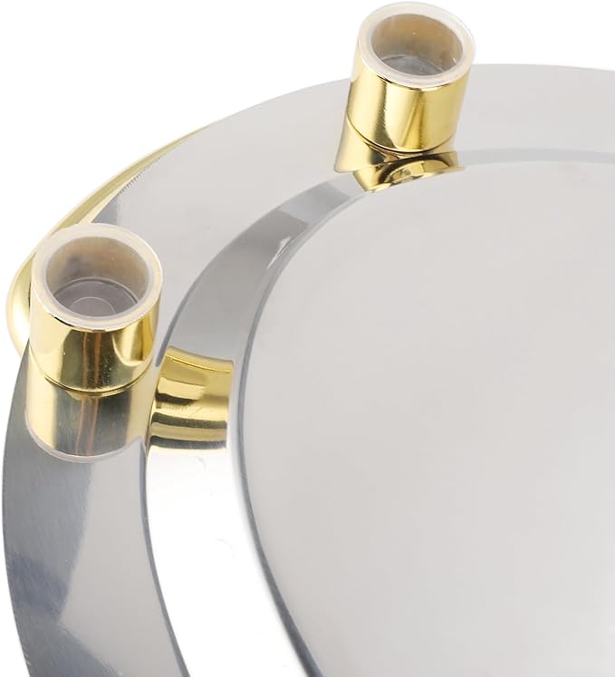 Dioche Steel Serving Tray Stainless Steel Platter with Handle – Multifunction Portable Serving Tray for Restaurant & Hotel Buffet, Rectangle Shape, 47.5cm (Rectangle Shape with Gold Handle, 39cm)