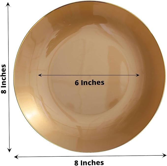 Efavormart 10 Pack | 8" Glossy Gold Round Plastic Dinner Plates With Gold Rim, Disposable Party Plates