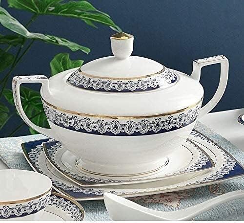Dinnerware Sets - Luxury Gift Dishes Service Set, 60-Piece Bone China Blue and White Dinnerware Set Nordic Style and Luxury Designed Tableware Set Service for 8 Peopl,