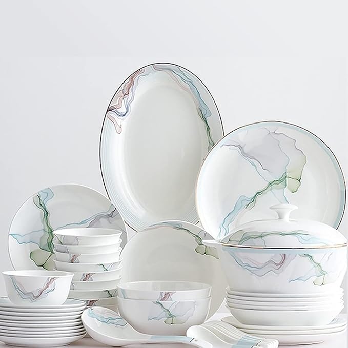 Dinner Plate Set Ceramic Dinnerware Set Kitchen Tableware Dinner Dish Ceramic Plates and Dishes Bowls 56Pcs Combination, size