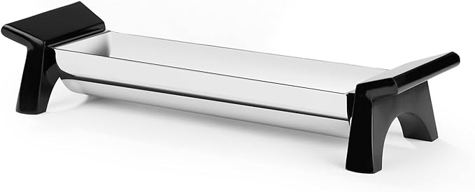 Nambé Circa Cracker Tray - Stainless Steel Snack & Appetizer Server, 4” x 15” x 3”, with Black Lacquered Resin Handles - Modern Charcuterie Board, Cheese Platter & Buffet Accessory
