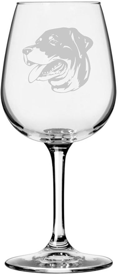 Etched Laser Art Personalized Dog Themed Etched Wine Glass - Custom Dog Breed Wine Glasses, Ideal for Pet Lovers, Unique & Personalized Birthday Gift for Men & Women - Rottweiler (Alternate), 12.75 oz