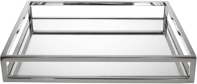 Godinger Decorative Tray, Perfume Tray, Vanity Tray, Square Home Decor Tray - Aspen Collection, Silver, 8"x8"