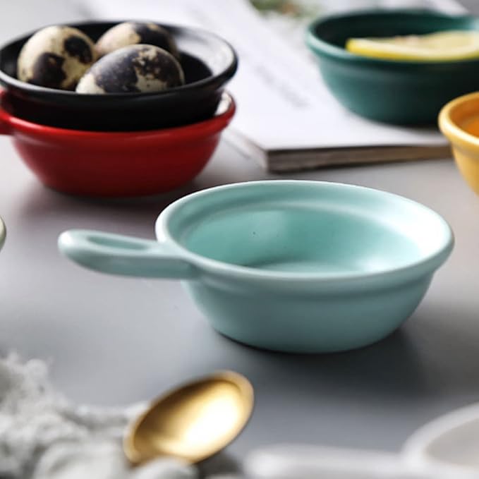 PRETYZOOM 4pcs Tray Handle Seasoning Sauce Plates Ceramics Dishes for Dipping Glazed for Easy Cleaning