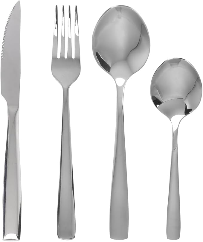 Tofficu Dinner Flatware Set 316 Stainless Steel Utensil Set Silverware Forks and Spoons Silver Dishwasher Safe Tableware for Daily Use and Parties
