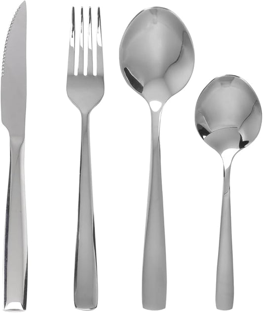 Tofficu Dinner Flatware Set 316 Stainless Steel Utensil Set Silverware Forks and Spoons Silver Dishwasher Safe Tableware for Daily Use and Parties