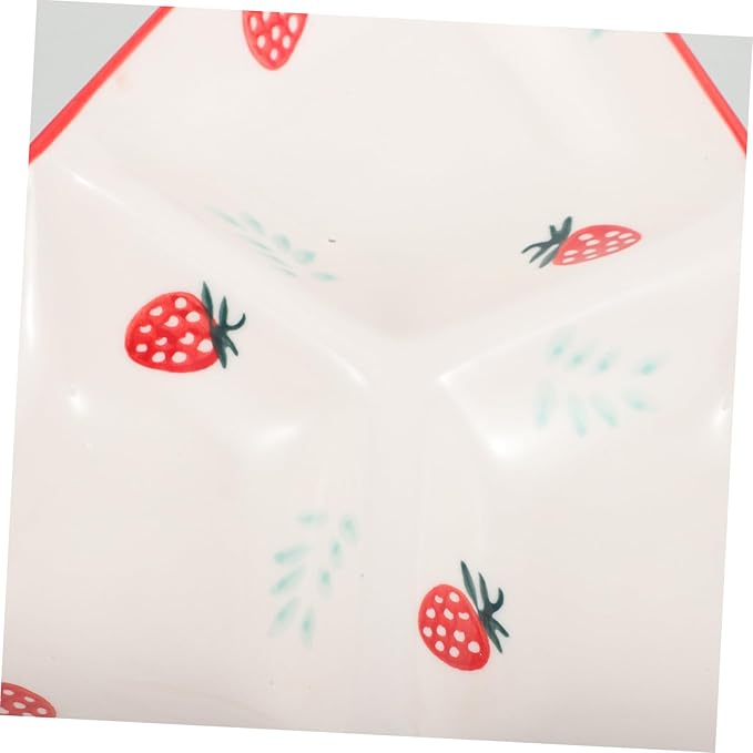 VALICLUD Ceramic Triangular Divided Plate Cute Strawberry Pattern Creative Design for Serving Snacks Appetizers and Meals for Family Use Easy to Clean Charming Table Decor